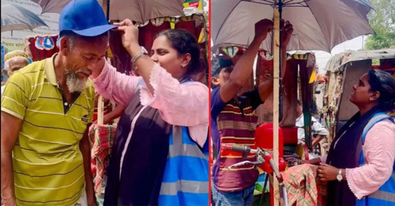 দুই শতাধিক রিকশাচালককে গরম সহনীয় ক্যাপ ও ছাতা বিতরণ করলেন ক্রিকেটার বিথী  