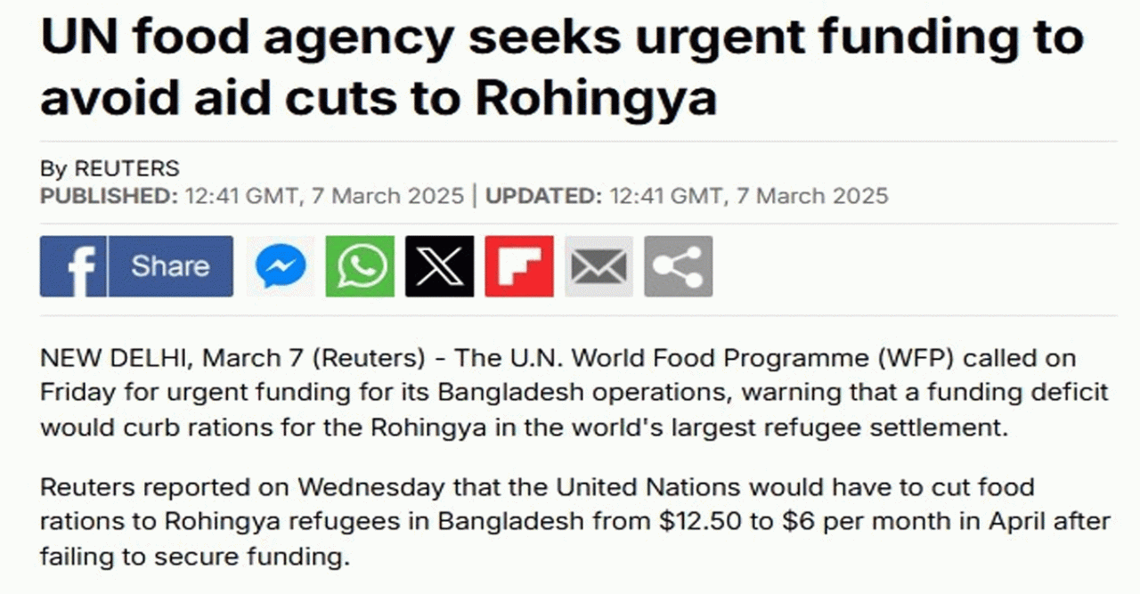 রোহিঙ্গাদের খাদ্য সংকট এড়াতে জরুরি তহবিল চায় জাতিসংঘ