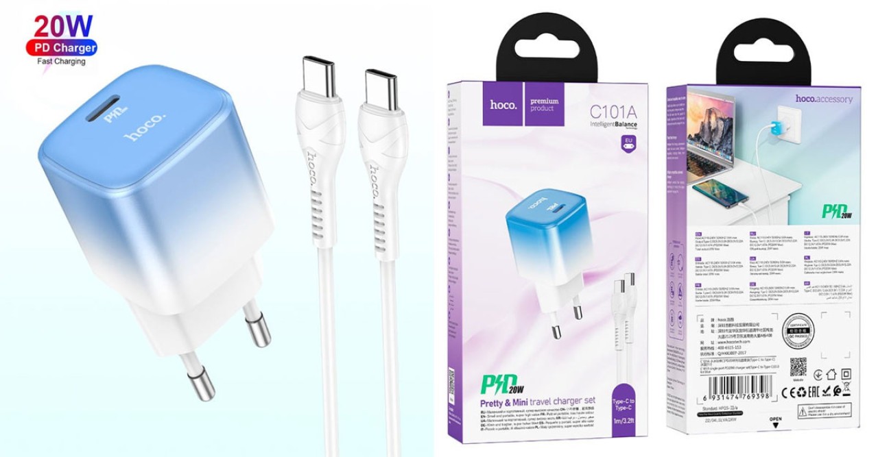 Hoco C101A PD 20W Fast Mini Travel Charger Adapter – USB-C to USB-C Cable for Rapid Charging: Powering Bangladesh in 2025